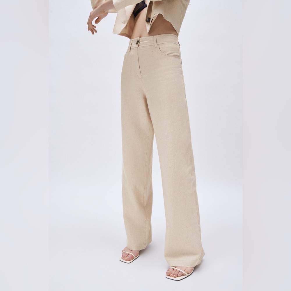 ZARA: LINEN BLEND WIDE-LEG TROUSERS